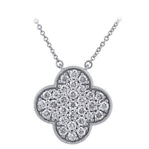 1.00 Carat Natural Diamond Clover Cluster Necklace 14K White Gold G SI 18 inches